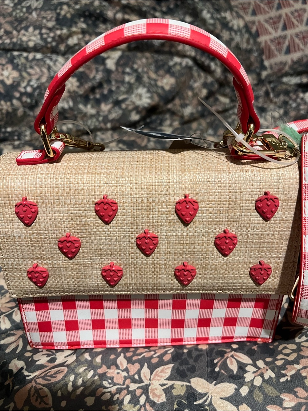 Women's Betsey Johnson Crossbody Bag One Size Beige Red strawberry crossbody bag - Picture 6 of 8